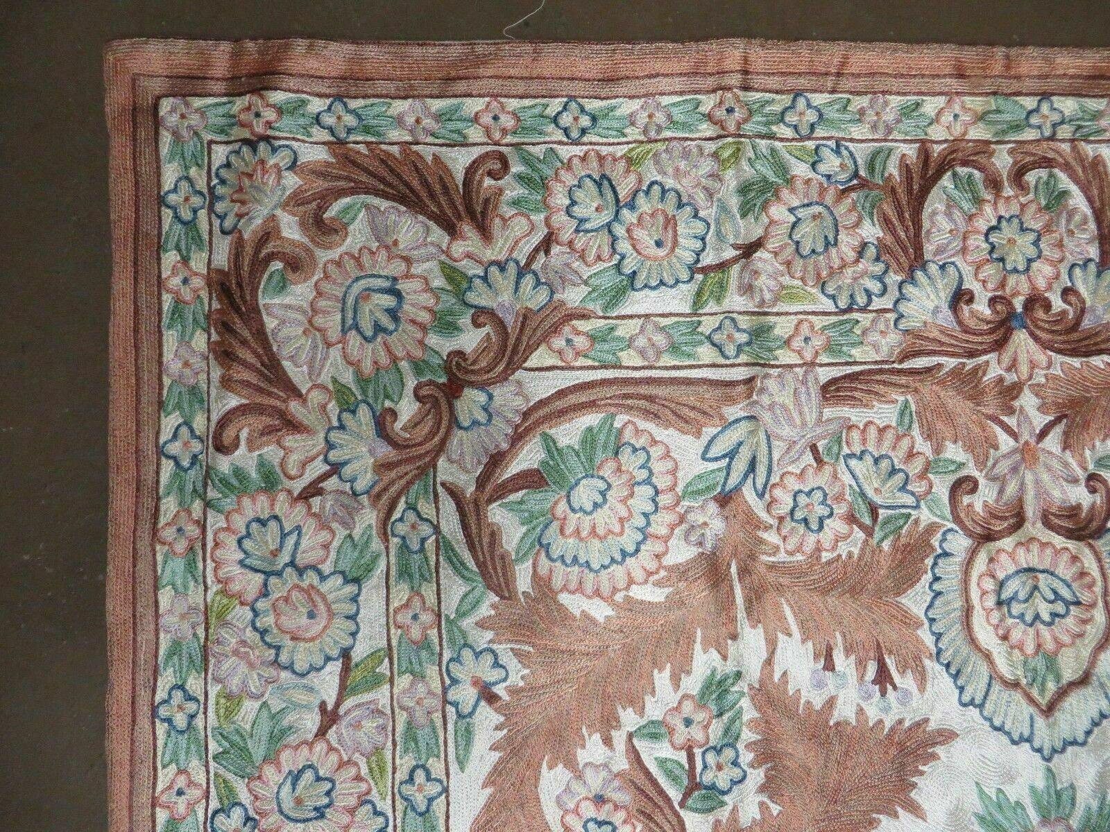 4' X 6' Vintage Embroidery Hand Stitched Rug Silk On Cotton India Backing Nice - Nuvé