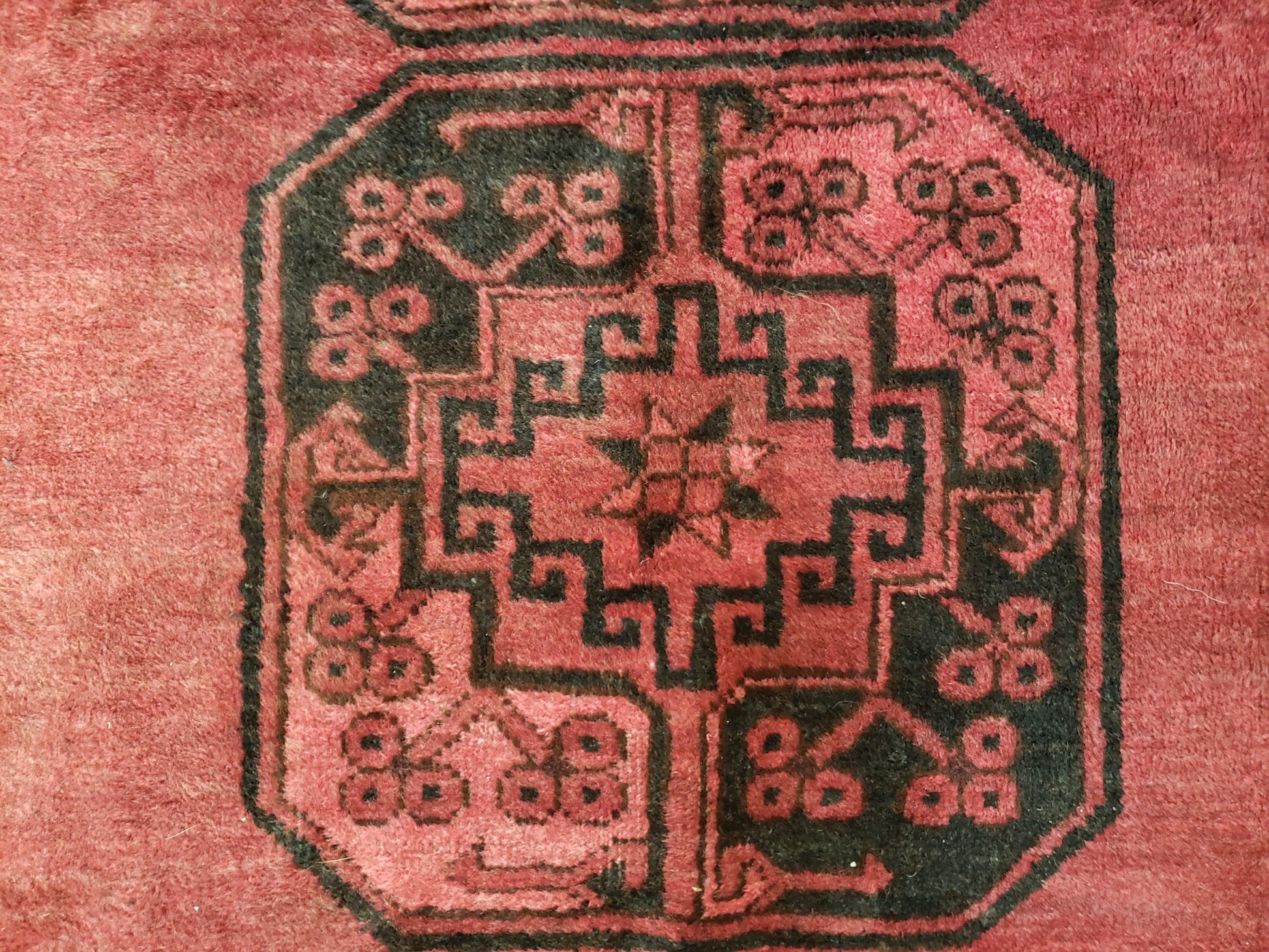 Antique Bukhara Area Rug, Vintage Afghan Bokhara Bashir Rug, 4x6 Hand-Knotted Oriental Carpet, Red & Black Wool Rug, 4' x 5'9 - Nuvé