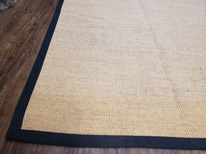 Jute Rug 8x10, Natural Jute Fiber Area Rug, Natural Sisal Area Rug with Black Border, 8x10 Carpet, Solid Jute Rug 8 x 10, Farmhouse Rug - Nuvé