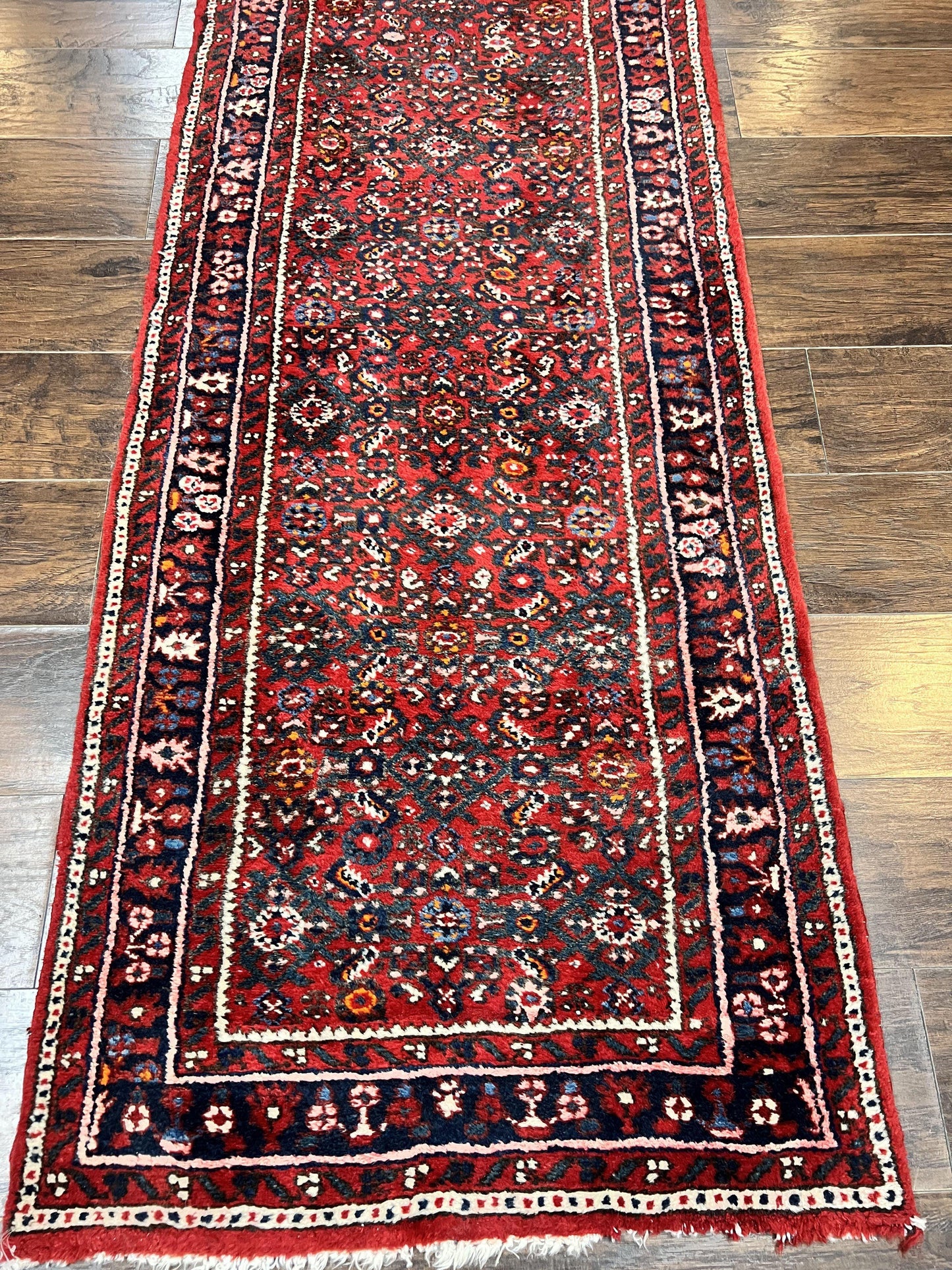 Long Persian Runner Rug 2.9 x 17, Red Handmade Wool Rug for Hallway, Antique Persian Carpet, 17ft Runner, Persian Hamadan Dargazine Rug - Nuvé