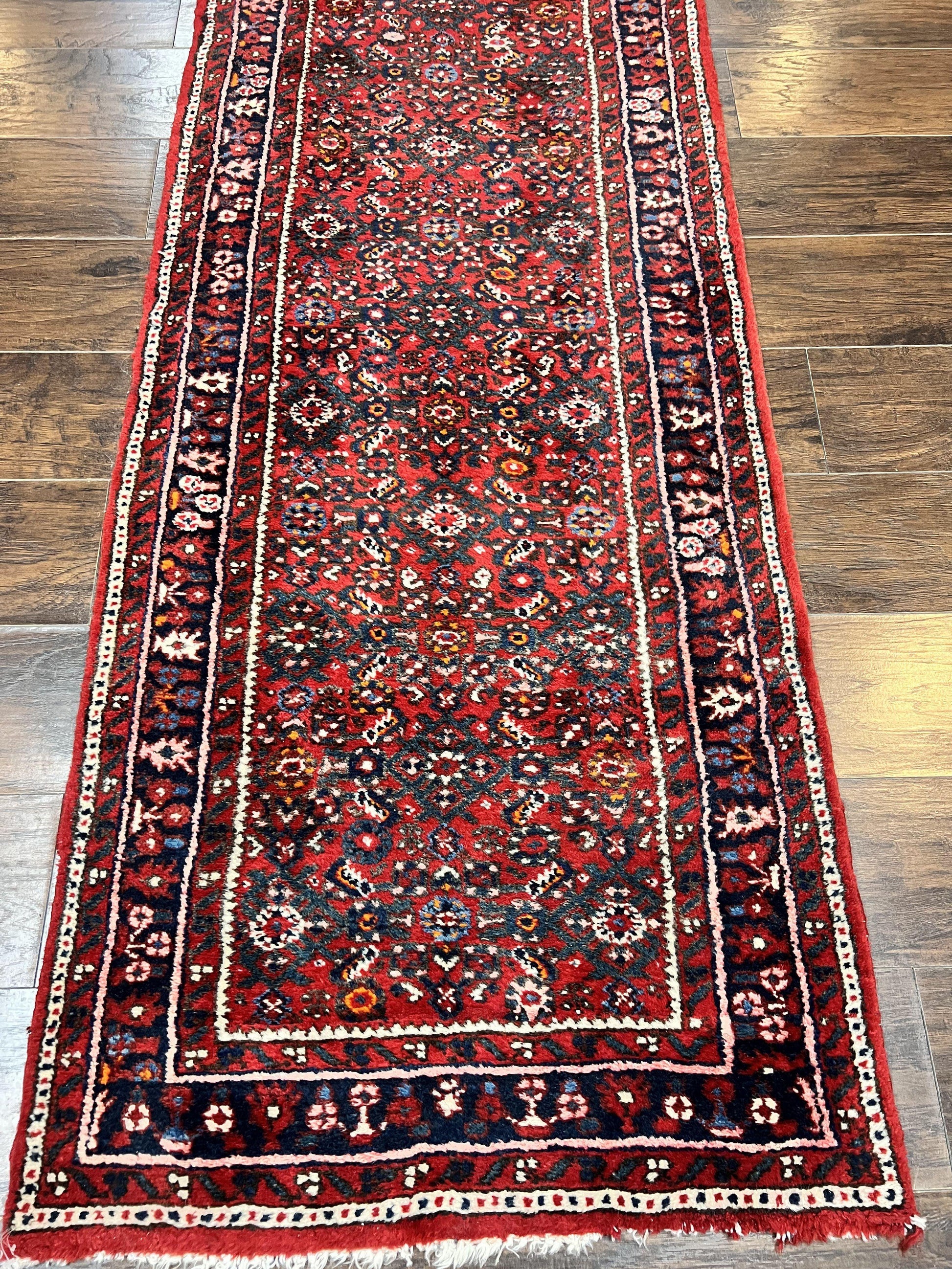 Long Persian Runner Rug 2.9 x 17, Red Handmade Wool Rug for Hallway, Antique Persian Carpet, 17ft Runner, Persian Hamadan Dargazine Rug - Nuvé