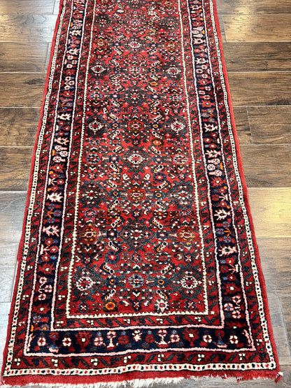 Long Persian Runner Rug 2.9 x 17, Red Handmade Wool Rug for Hallway, Antique Persian Carpet, 17ft Runner, Persian Hamadan Dargazine Rug - Nuvé