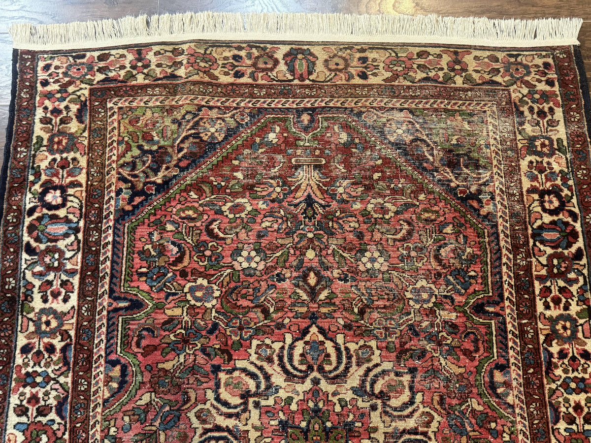 Antique Persian Malayer Rug 4'7" x 6'6" – 1920s Tribal Red Wool Carpet