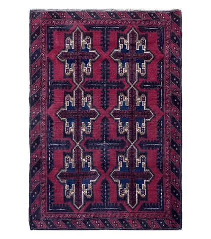 3X5 Vintage Handmade Tribal Wool Rug Balouchi Rug Afghan Rug Red Beige Blue Nice