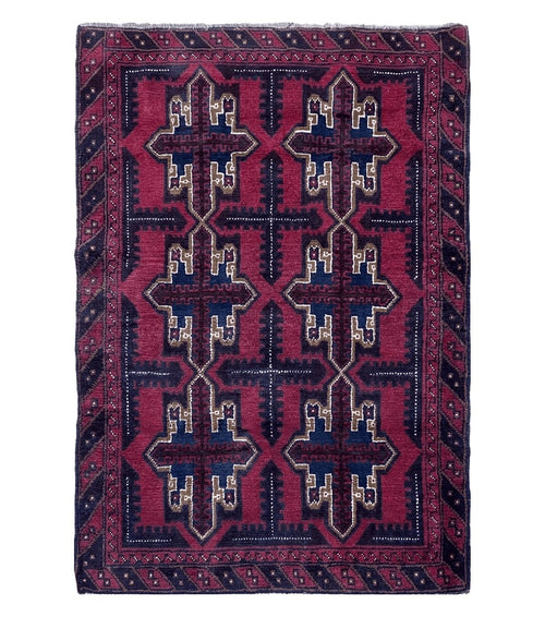 3X5 Vintage Handmade Tribal Wool Rug Balouchi Rug Afghan Rug Red Beige Blue Nice