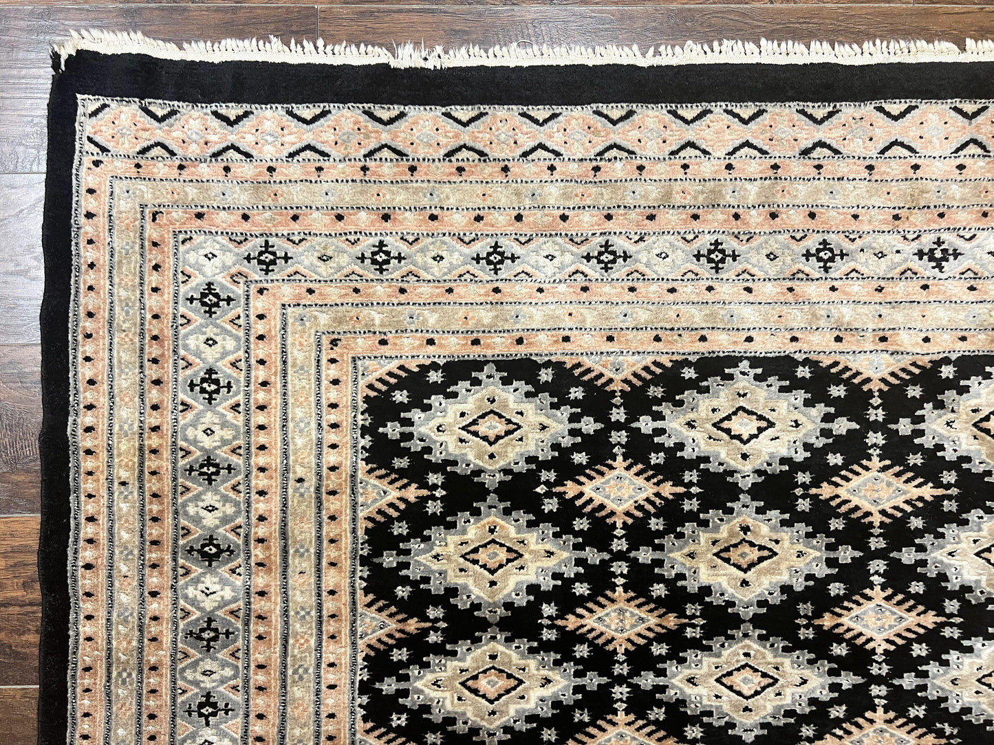 Pakistani Bokhara Rug 6x9, Hand Knotted Vintage Wool Carpet with Silk Highlights, Very Fine 320 KPSI, Medium Size - Nuvé