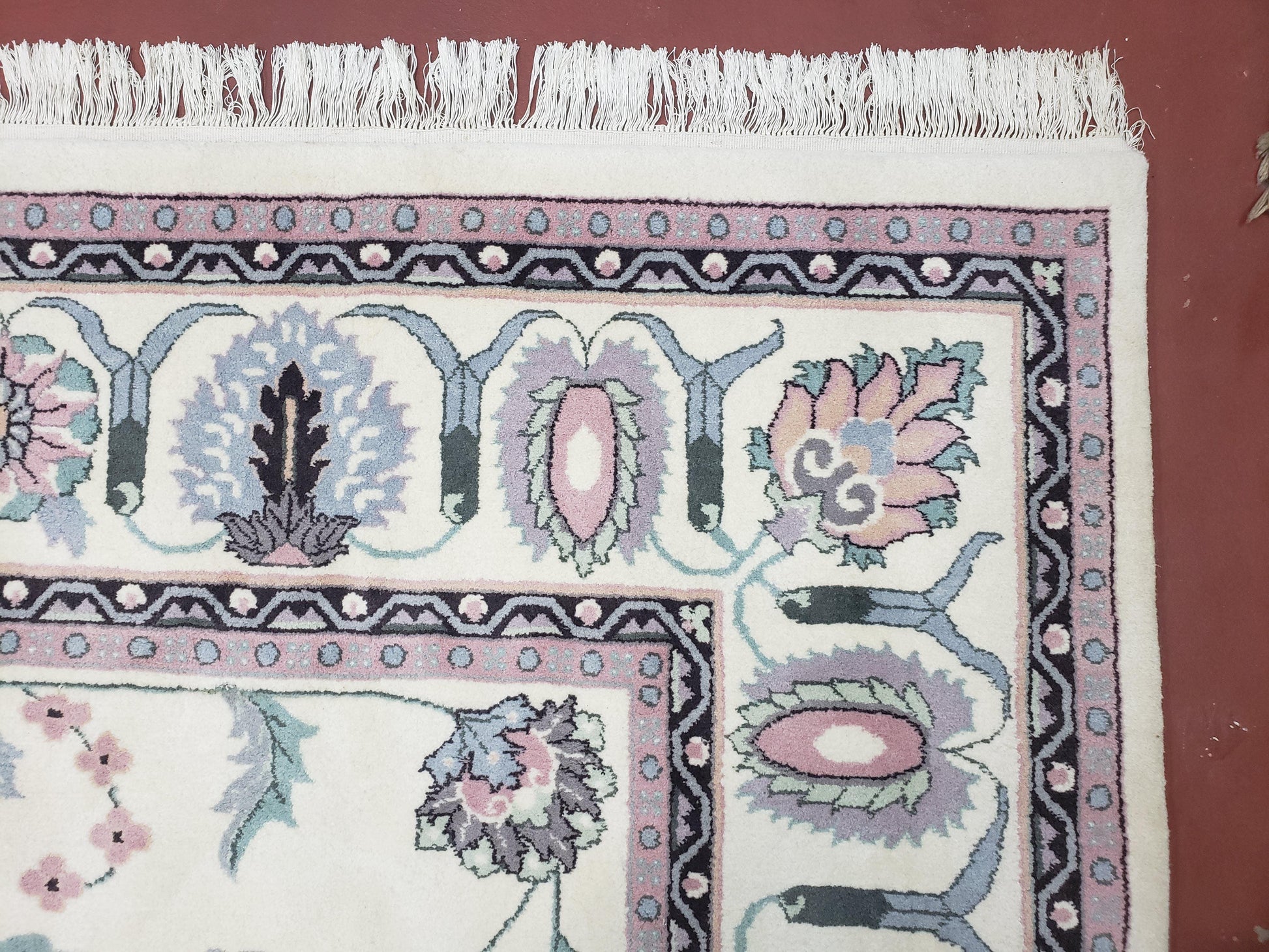 Ivory & Teal Indo Persian Area Rug 9x12, Wool Hand-Knotted Oriental Carpet, 9 x 12 Soft Traditional Living Room Rug, Dining Room Rug - Nuvé