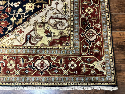 Indo Persian Heriz Rug 8x10, Geometric Medallion, Serapi Carpet, Wool Vintage Rug - Nuvé