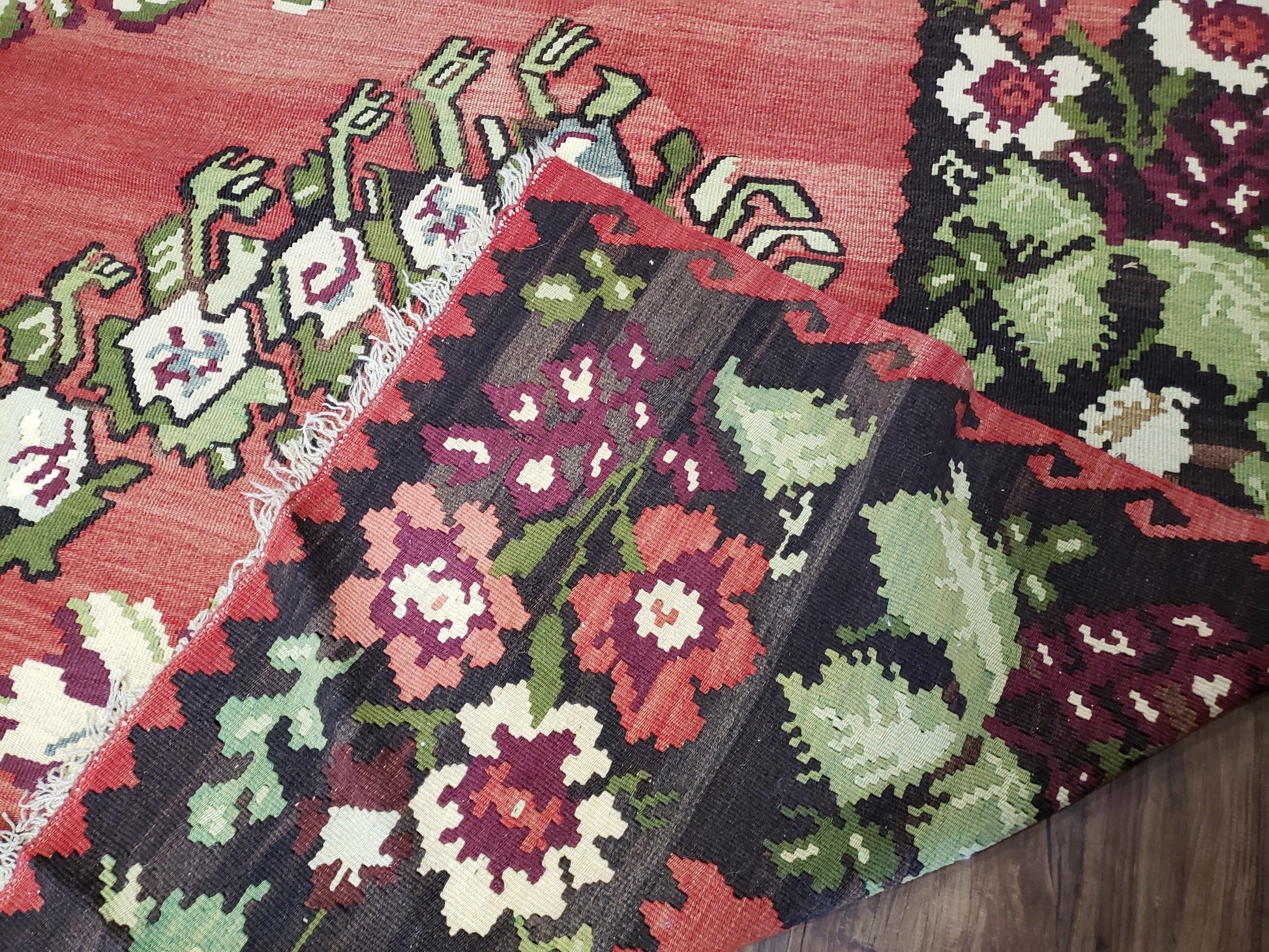 Karabakh Rug 8x11, Caucasian Kilim Rug, Vintage Antique Turkish Anatolian Azerbaijani Carpet, Wool Red & Black Hand-Woven 8 x 11 Living Room - Nuvé