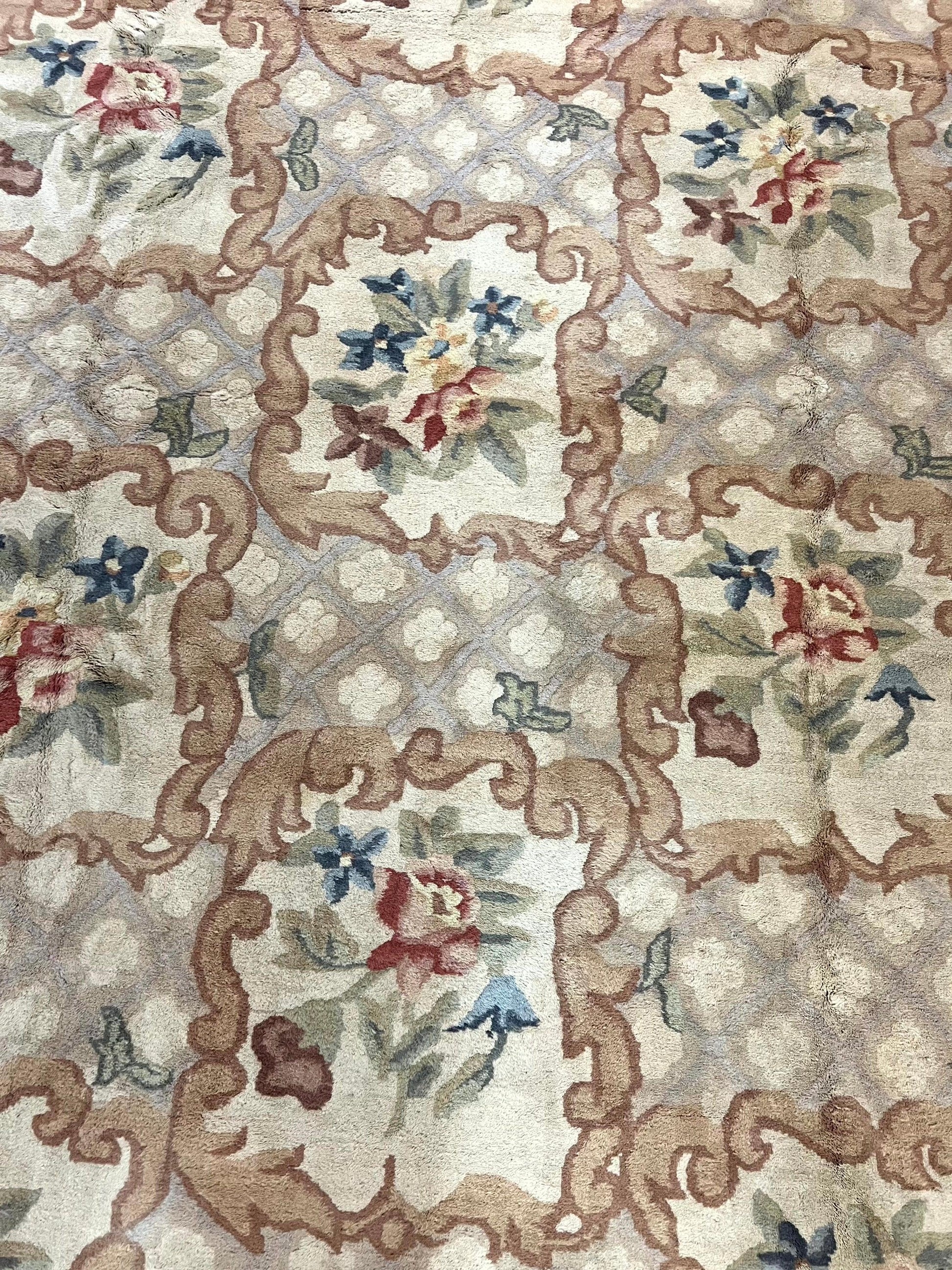 Indo Chinese Aubusson Wool Rug 11x16, Palace Sized Carpet, Oversized Handmade Vintage Rug, European Design - Nuvé