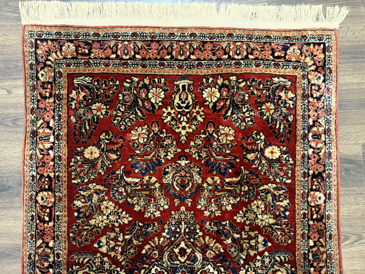 Antique Persian Sarouk Rug 3x5, Red, Floral, 200 KPSI