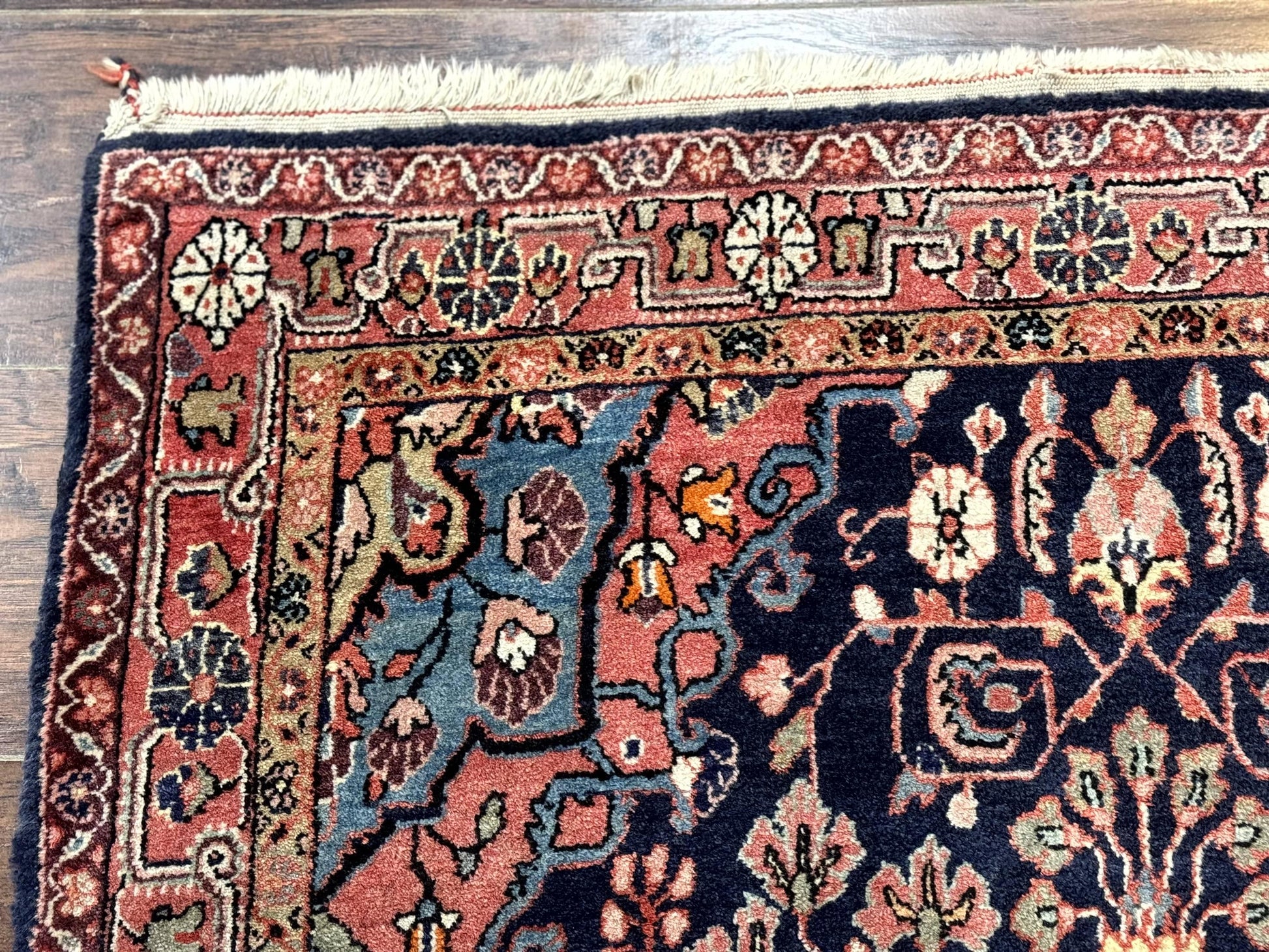 Persian Rug 3x5, Jozan Sarouk Rug, Navy Blue and Coral, Medallion Rug, Semi Antique - Nuvé