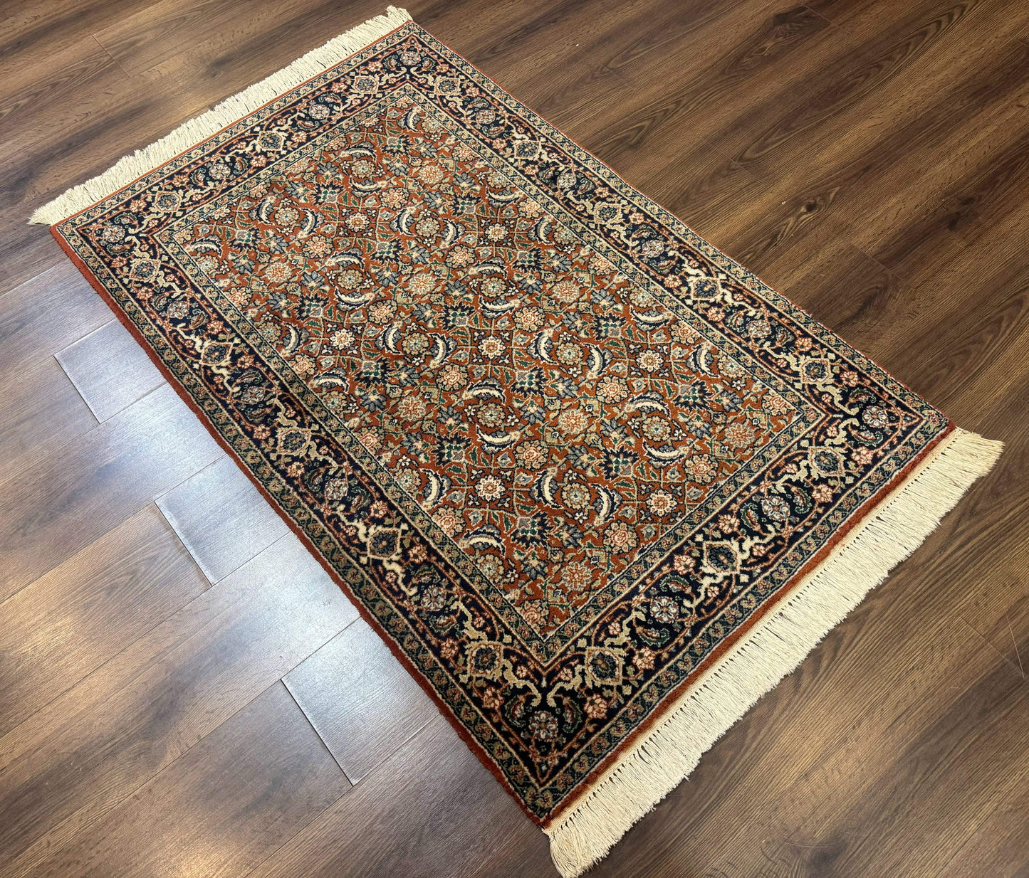 Indo Persian Bijar Rug 3x5, Red and Navy Blue, Allover Pattern, Fine Hand Knotted Wool Carpet - Nuvé