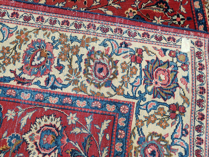 Semi Antique Persian Kashan, Red & Cream, Hand-Knotted, Wool, 4' 8" x 6' 6", Pair A - Nuvé