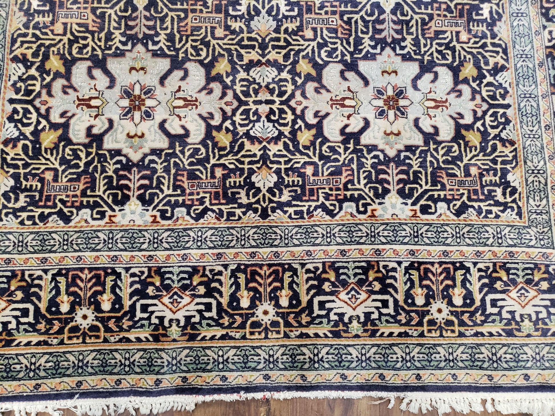 Navy Blue Persian Kashan Rug, Hand-Knotted, Wool, 4' 8" x 7' 4", Pair B - Nuvé