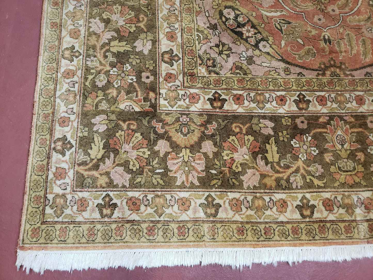 Indo Persian Rug 8x10, Vintage Indian Rug 8 x 10, Fine Hand-Knotted Wool Rug, Rose Clay Red Beige Brown Handmade Area Rug, Floral Medallion - Nuvé