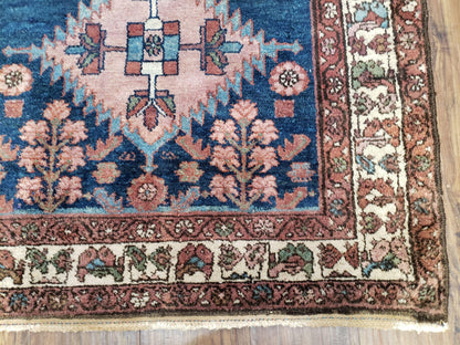 Blue Vintage Persian Hamadan Rug, Wool, Hand-Knotted, 4x6 ft - Nuvé