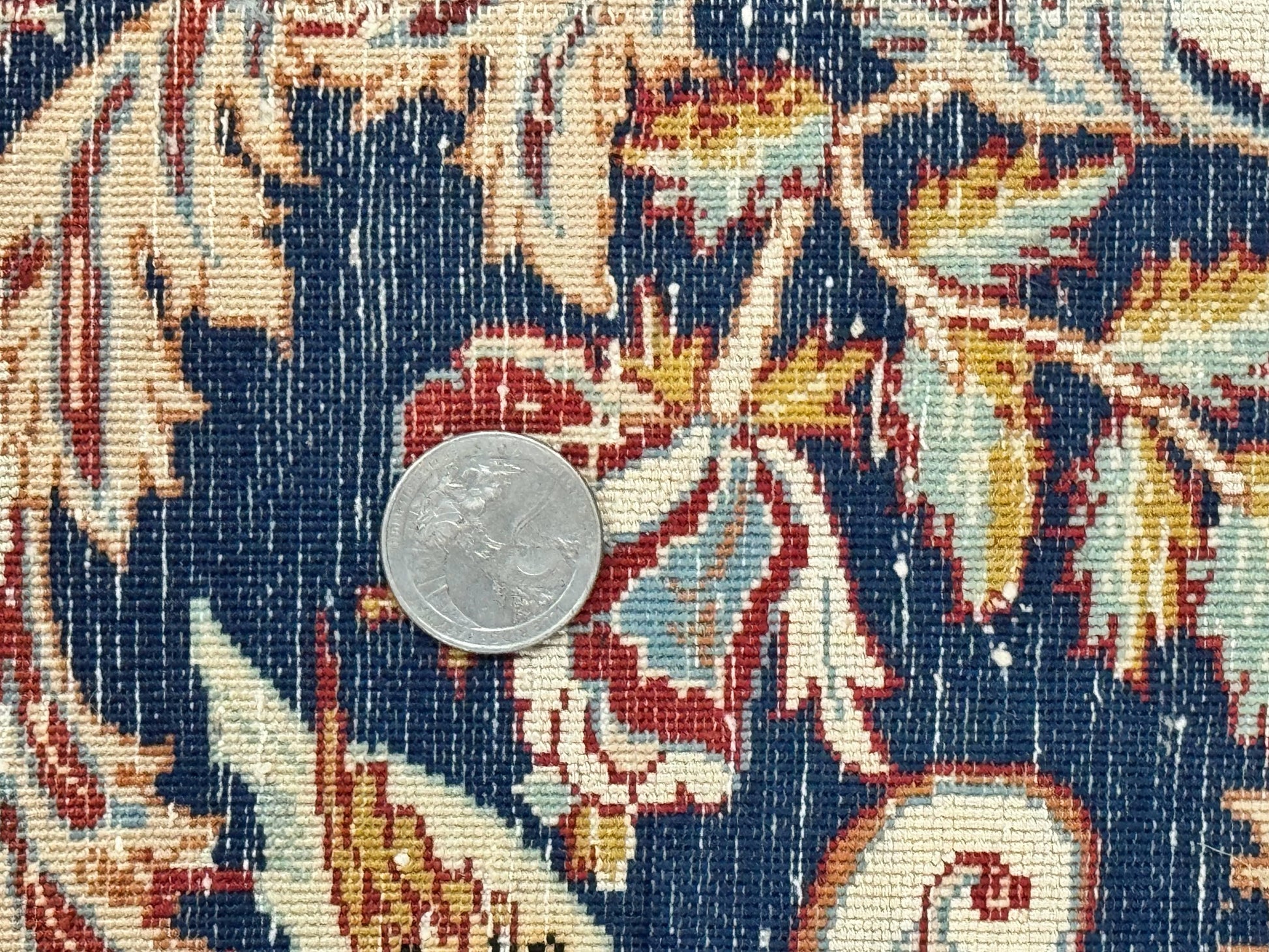 Persian Isfahan Rug 2x4, Birds, Navy Blue, Kork Wool on Silk Foundation, 460 KPSI - Nuvé