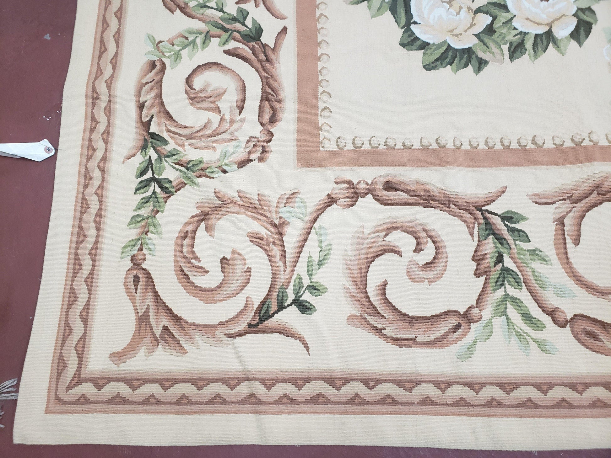 Elegant Aubusson Rug 10 x 14, Cream and Ivory Simple Aubusson Floral Carpet, Hand-Woven, European, New Aubusson Rug, Wool Area Rug, Violins - Nuvé