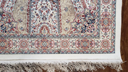 Beige & Cream Small Turkish Silk Rug, Bamboo Silk, Power-Loomed, Persian Design, High Quality, Soft Accent Rug, 3x5 ft, 2' 8" x 4' 11" - Nuvé