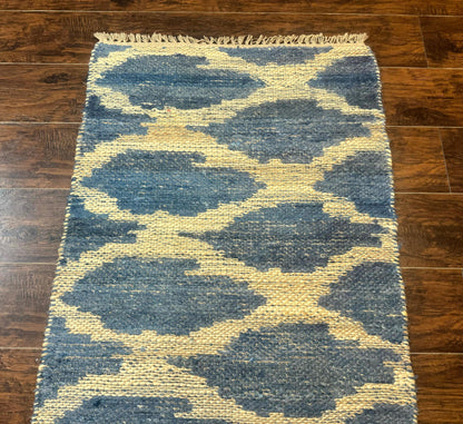 Modern Jute Runner Rug 2.9 x 7.9, Beige and Blue, Handwoven, Kaleen Rug - Nuvé