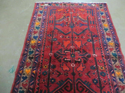 Antique Persian Hamadan Runner 3.4 x 9.7 -  Wool, Red and Navy Blue - Nuvé