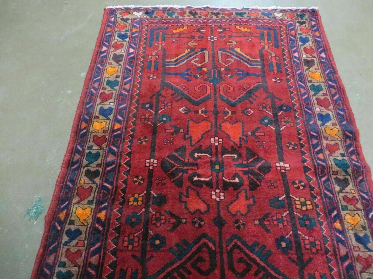 Antique Persian Hamadan Runner 3.4 x 9.7 -  Wool, Red and Navy Blue - Nuvé