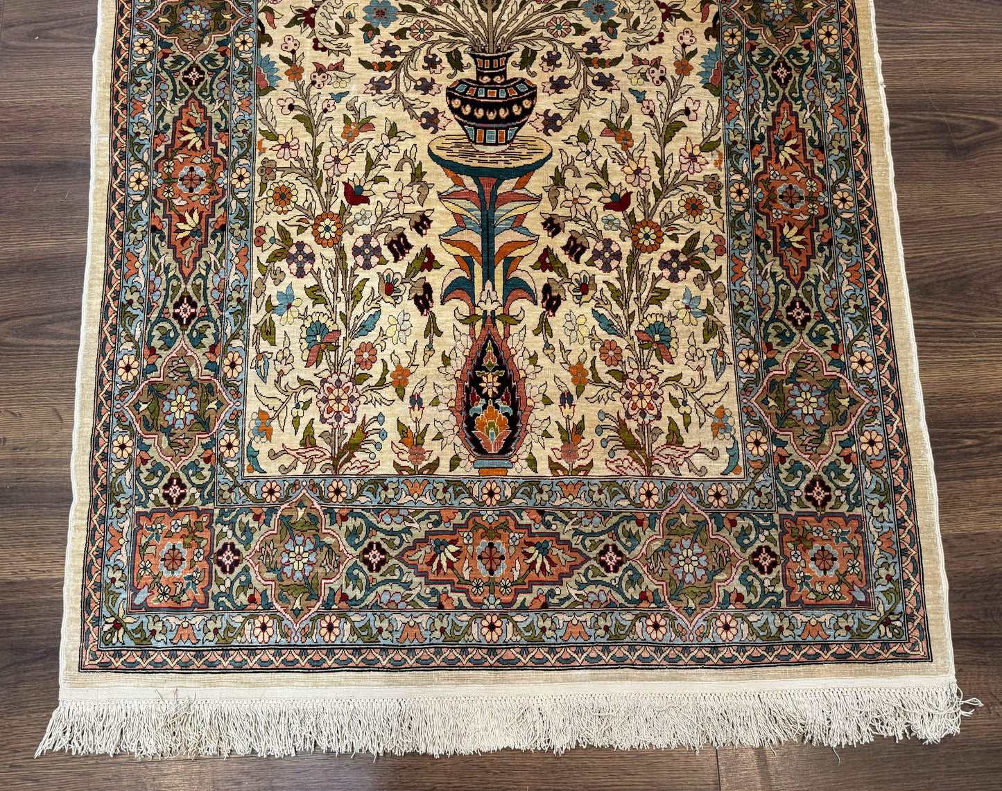 Rare Turkish Hereke Silk Rug 3x5, Tree of Life Persian Vase Design, Very Fine 440 KPSI, Signed - Nuvé