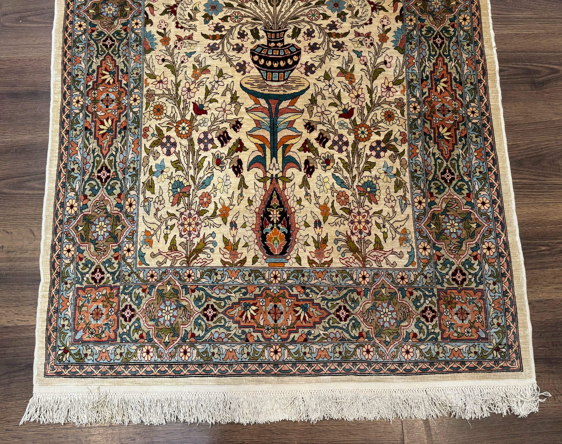 Rare Turkish Hereke Silk Rug 3x5, Tree of Life Persian Vase Design, Very Fine 440 KPSI, Signed - Nuvé