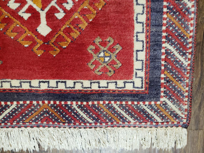 Vintage Turkish Kazak Rug 2.5 x 5 Red Wool Carpet Medallions Runner Geometric - Nuvé