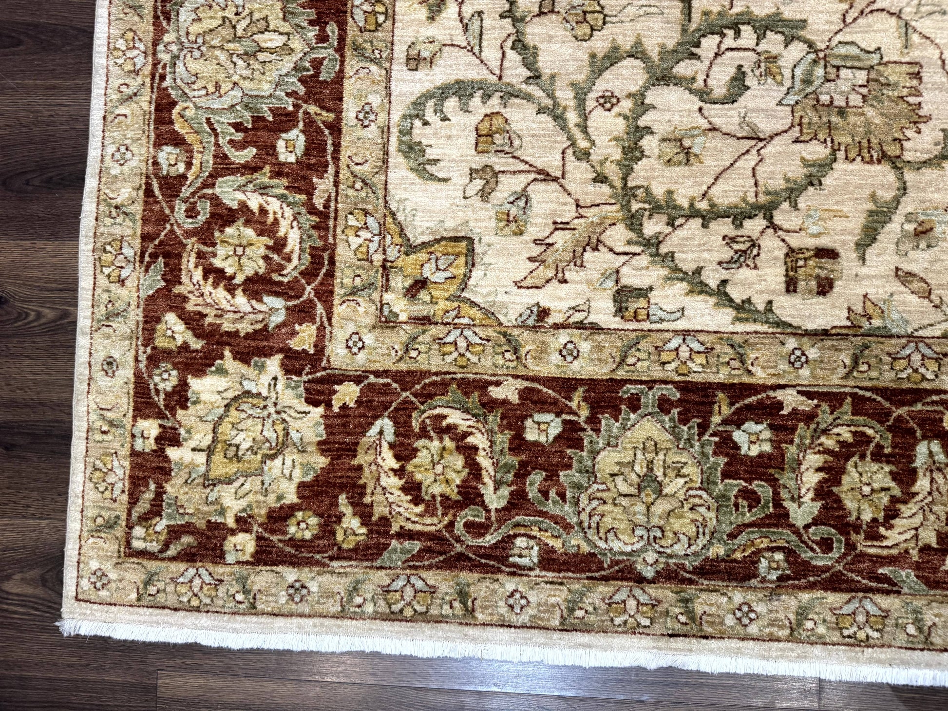 Pakistani Rug 9x12, Floral Allover Peshawar Carpet, Chobi, Beige and Rust Red, Traditional - Nuvé
