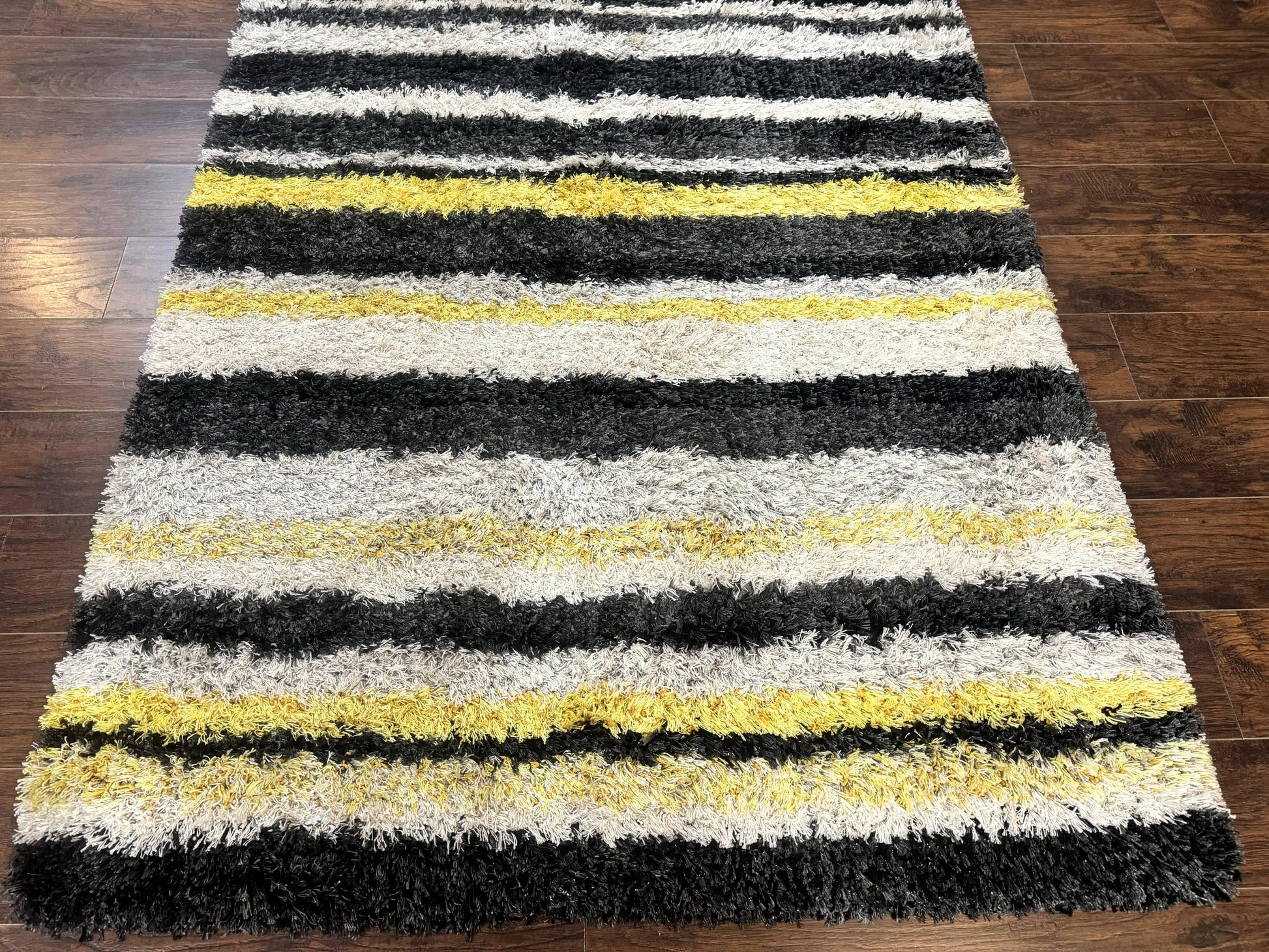 Shag Rug 5x8, Yellow Ivory Charcoal, Contemporary - Nuvé