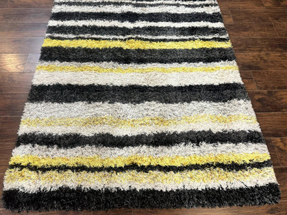 Shag Rug 5x8, Yellow Ivory Charcoal, Contemporary - Nuvé