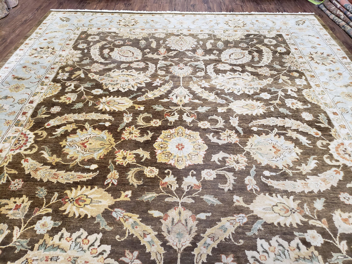 9x12 Vintage Handmade Wool Rug Carpet Indo Mahal Oushak Nice Brown Blue - Nuvé