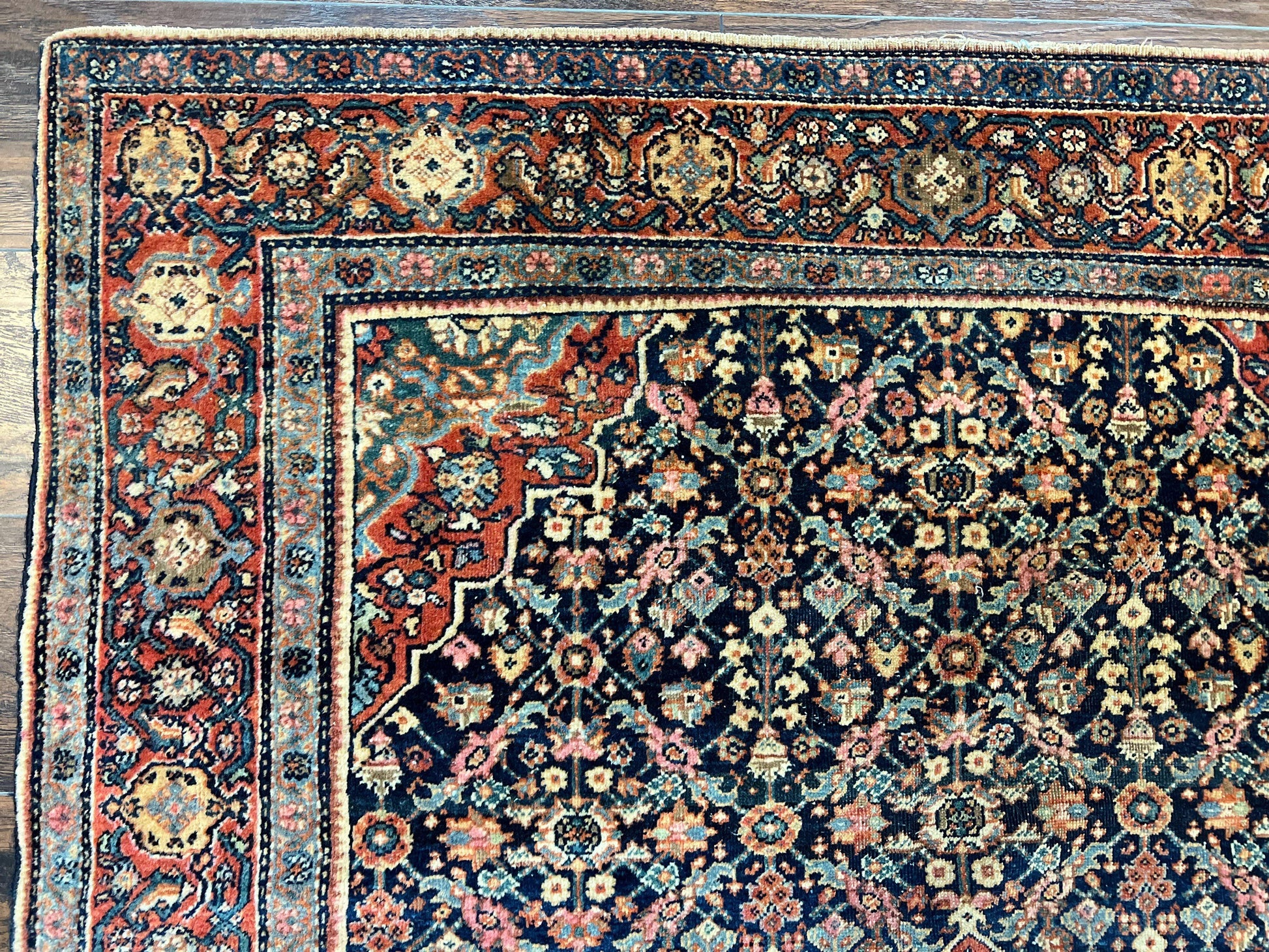 Persian Rug 4x7 Antique Sarouk Farahan Carpet, Navy Blue and Red Wool Rug - Nuvé