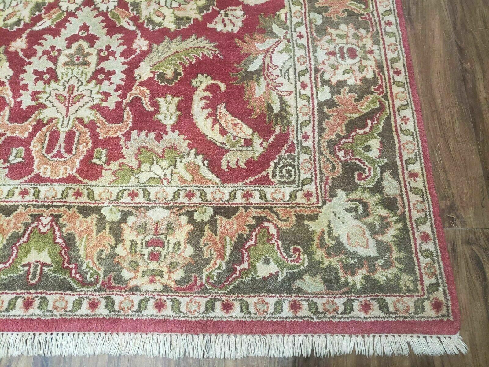 Indo Persian Rug 6x9, Hand Knotted Vintage Indian Sultanabad Agra Wool Rug, Handmade Oriental Carpet 6 x 9, Red Large Floral Design - Nuvé