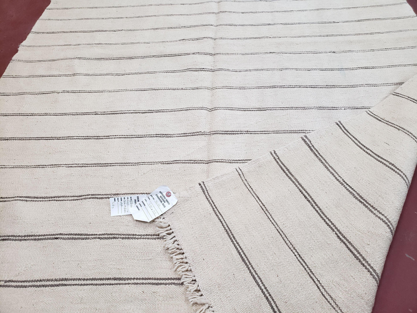 New Turkish Kilim Rug, Striped Area Rug, Southwestern Style, Off-white/Ivory Color, 5x8 Kilim Carpet, Hand-Knotted, Flatweave, Wool - Nuvé