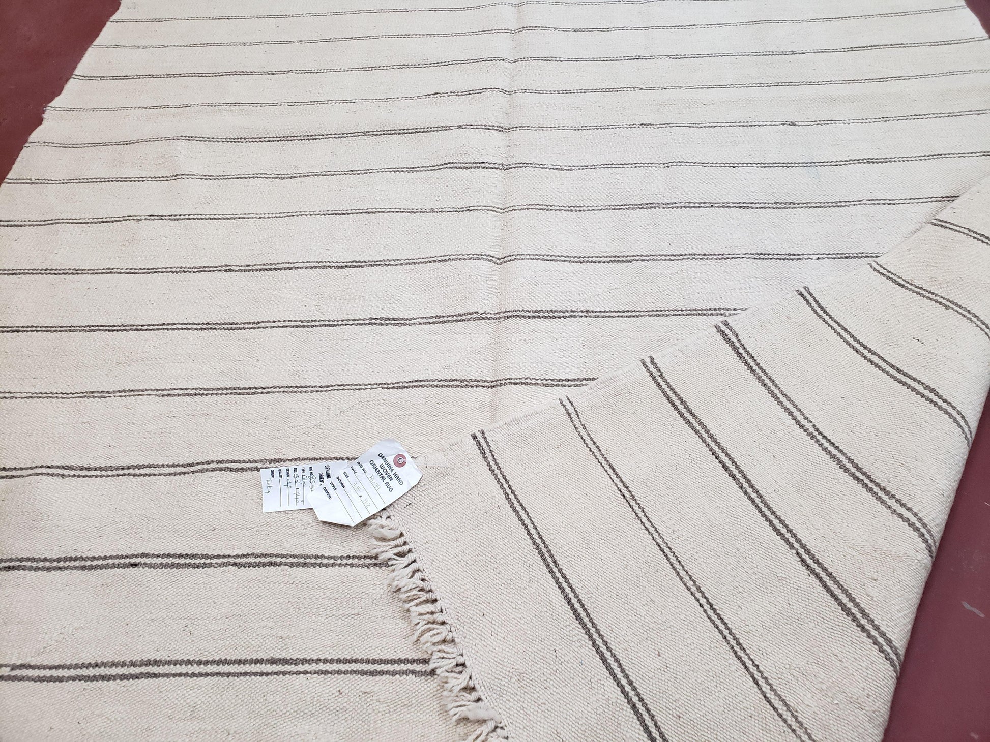 New Turkish Kilim Rug, Striped Area Rug, Southwestern Style, Off-white/Ivory Color, 5x8 Kilim Carpet, Hand-Knotted, Flatweave, Wool - Nuvé