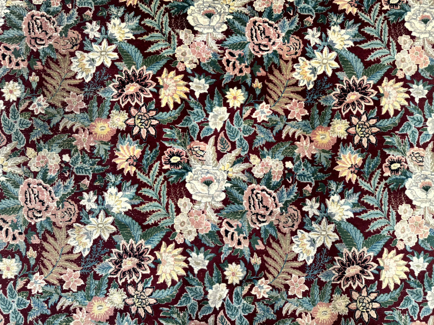 Pakistani Rug 9x12 William Morris Maroon Vintage Floral Wool - Nuvé