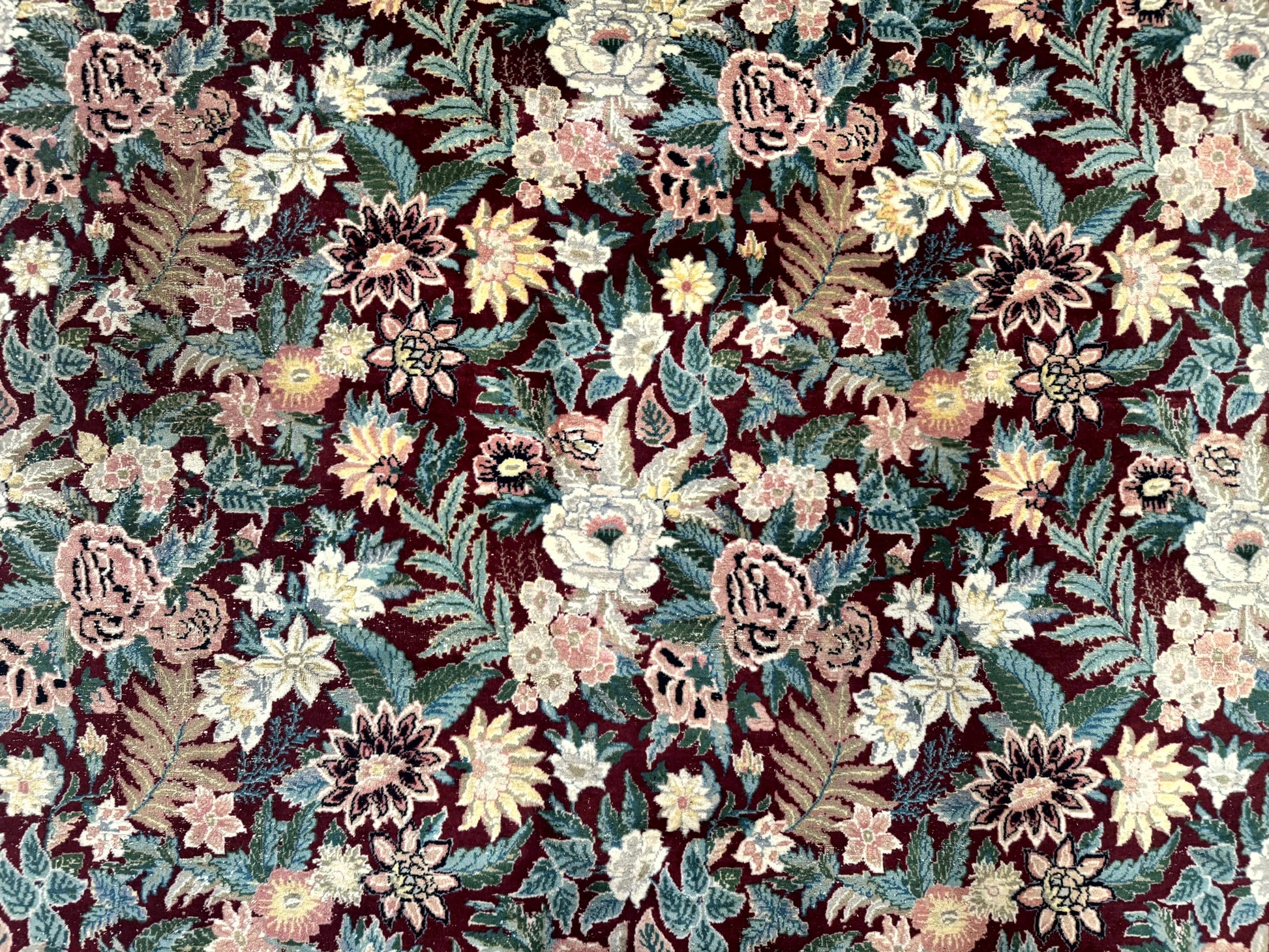 Pakistani Rug 9x12 William Morris Maroon Vintage Floral Wool - Nuvé