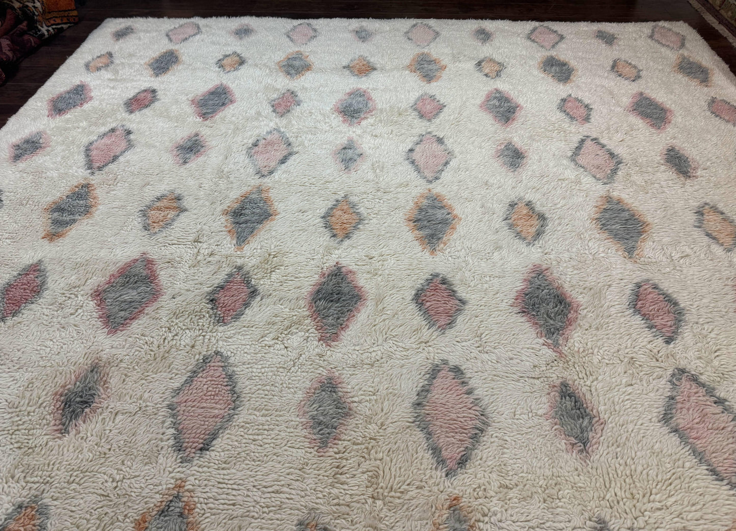 Large Modern Contemporary Indian Shag Rug 11x14, Ivory, Handmade Wool Carpet - Nuvé