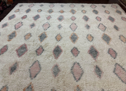 Large Modern Contemporary Indian Shag Rug 11x14, Ivory, Handmade Wool Carpet