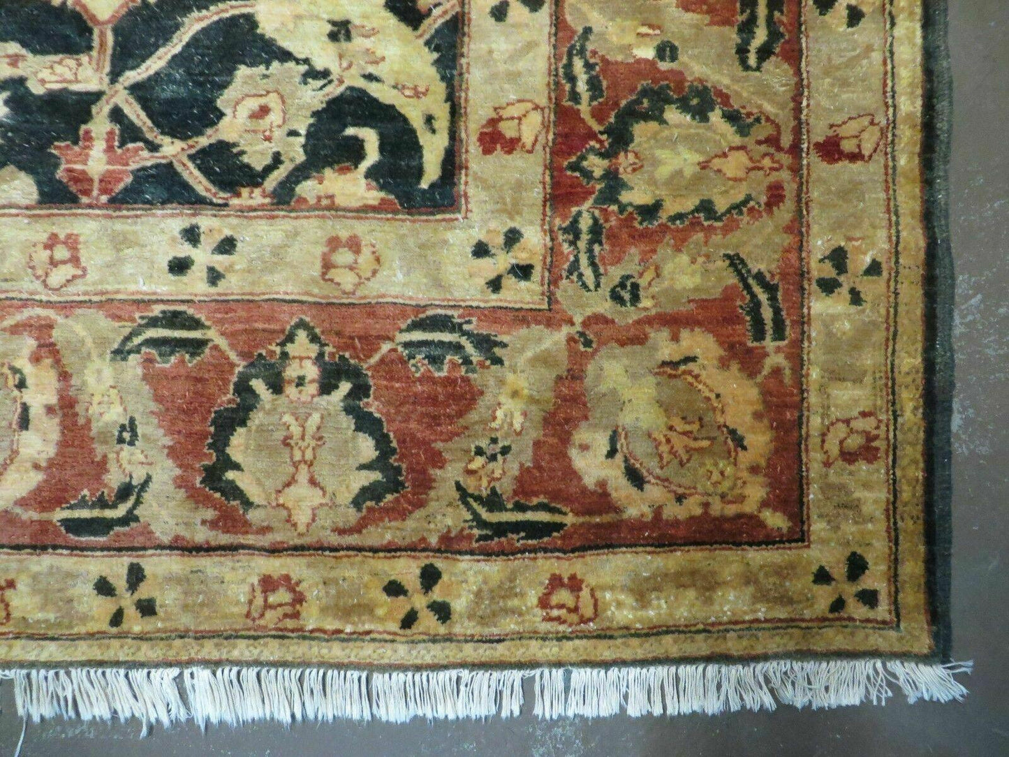 8' X 9' Handmade Pakistan Wool Cotton Rug Peshawar Black Floral Nice # 200C - Nuvé