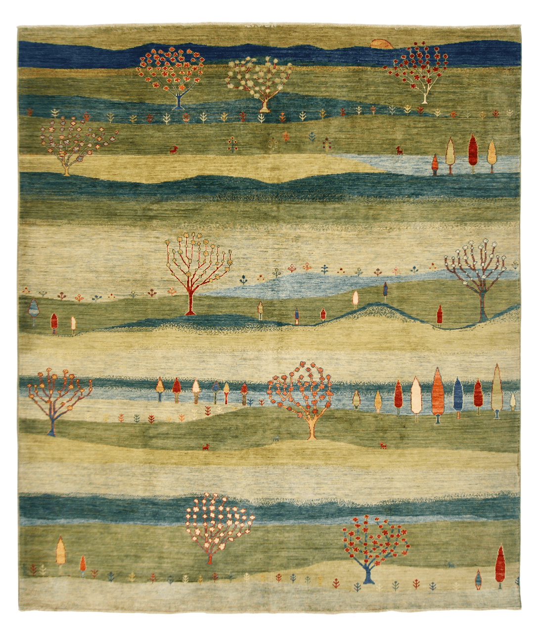 Scenic Afghan Gabbeh (8'02"x9'06") greens/blues - Nuvé