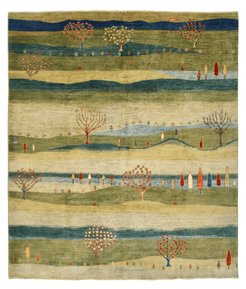 Scenic Afghan Gabbeh (8'02"x9'06") greens/blues - Nuvé