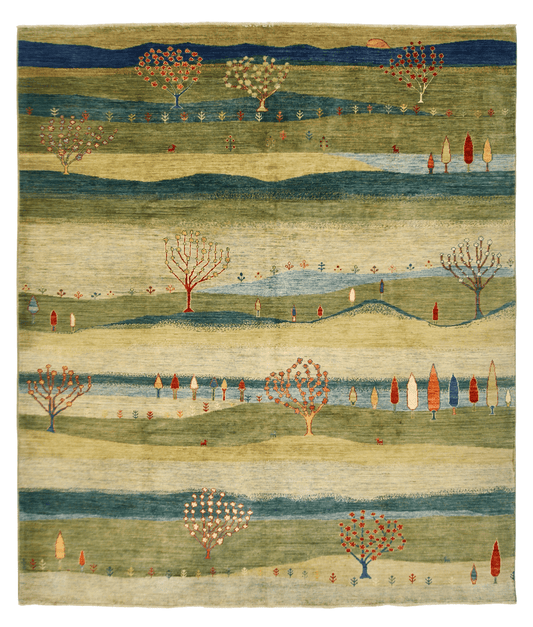 Scenic Afghan Gabbeh (8'02"x9'06") greens/blues - Nuvé
