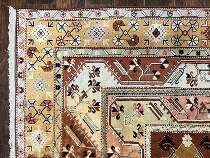 Turkish Rug 7x10, Wool Hand Knotted Vintage Carpet, Geometric Kazak Pattern - Nuvé