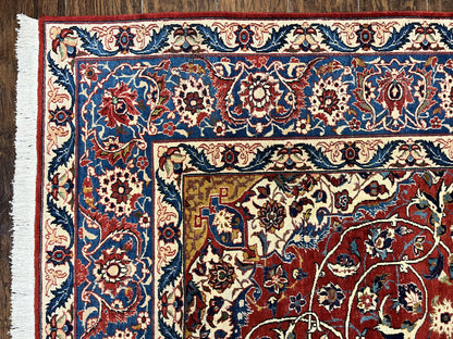 Red Persian Isfahan Rug 7x10 - Antique, Floral Medallion - Nuvé