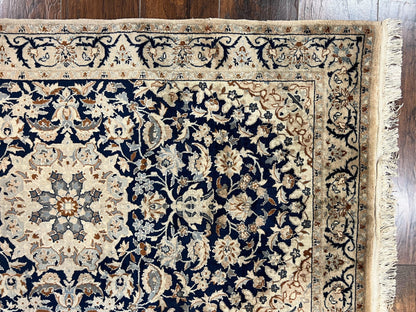 Persian Nain Rug 3x5, Floral Medallion Oriental Carpet, Very Fine Hand Knotted Handmade Wool and Silk Highlights Rug, Vintage Semi Antique - Nuvé