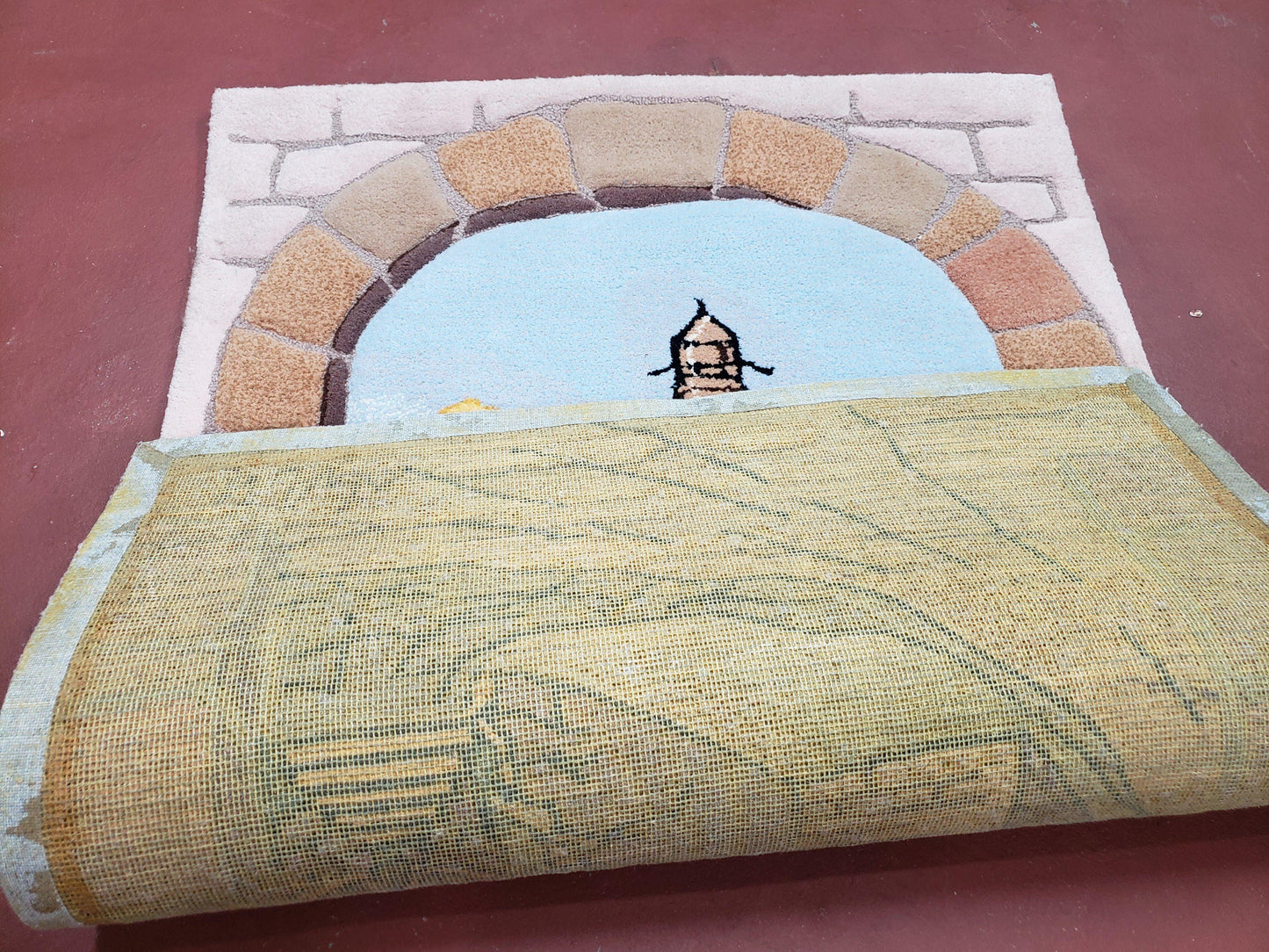 Small Judaica Rug, Rug with Jerusalem Pictorial, Chanuka Gift, Hand-Tufted, Jerusalem Gate, Vintage Judaica, Western Wall Rug, 3x4 Rug - Nuvé